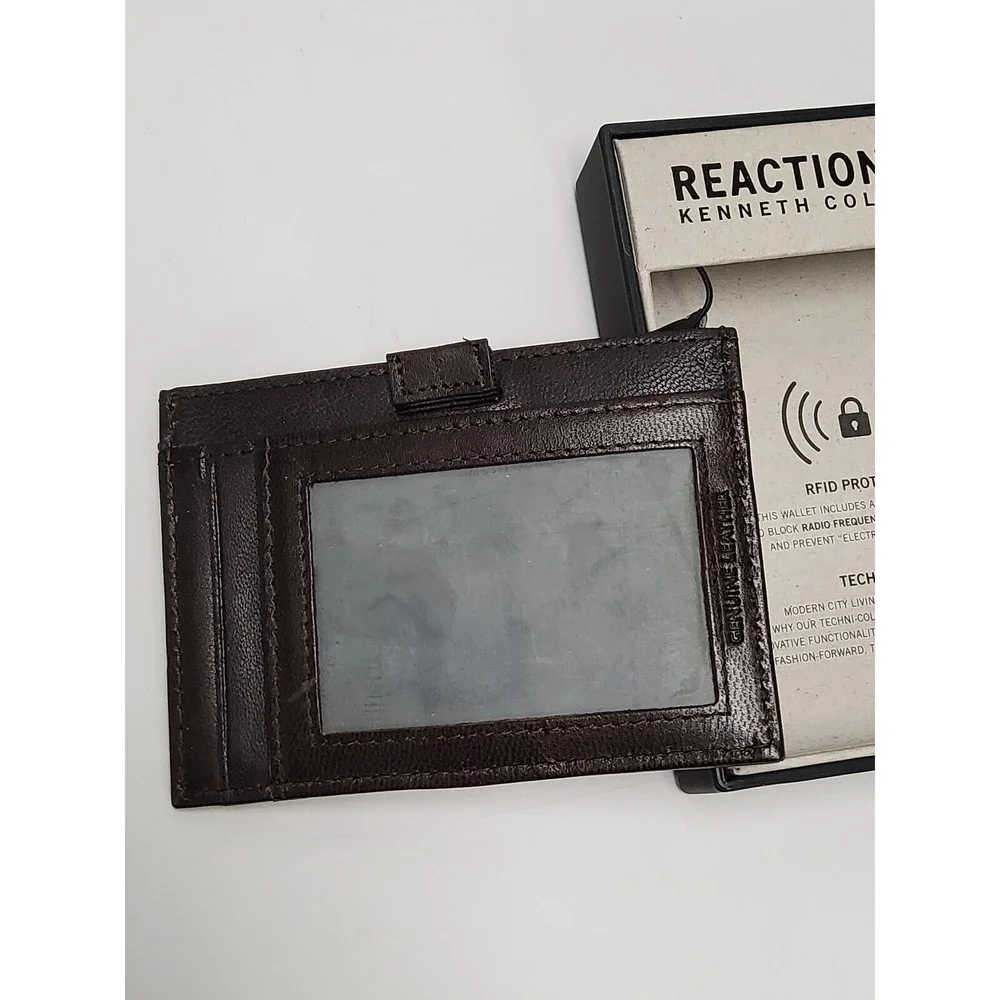 Kenneth Cole Reaction Wallet Mens Brown RFID Blocking Leather Passcase